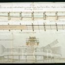 Dlouhý most: plán na stavbu nového Dlouhého mostu přes řeku Vltavu, vyhotovený roku 1818 tesařským mistrem Františkem Rohanem; SOkA.