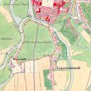 Linecké předměstí: na císařském otisku mapy stabilního katastru z 1827; Ústřední archiv zeměměřictví a katastru.