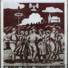 Matoušek Ota: sgrafito Doudlebské dožínky, které se nacházelo od 1955 na fasádě domu v ulici Fráni Šrámka č. 54, 2020 bylo zakryto zateplením domu, foto M. Šejbl 2019; podle Panny a labutě, 2020.