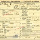 Petersilka Karl: policejní přihláška k pobytu v Českých Budějovicích, 1941; SOkA.