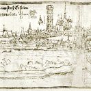 Urbanistický vývoj: město na vedutě Jana Willenberga z 1602; ze sbírek Královské kanonie premonstrátů na Strahově.