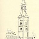 Vodárenská věž: kresba Friedricha Blumentritta, stav před rokem 1882; archiv J. Lipold.