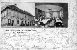 Beseda řemeslnicko-živnostenská: pohlednice z přelomu 19. a 20. století, ze sbírek Jihočeského muzea v Českých Budějovicích.