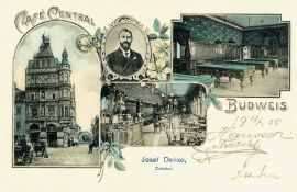 Kavárny: Café Central, kolorovaná pohlednice z přelomu 19.století