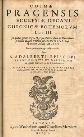 Kosmova kronika: titulní list z vydání 1607, SOkA.