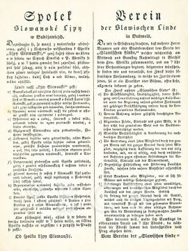 Slovanská lípa: leták s výzvou veřejnosti ke vstupu do českobudějovického spolku; SOkA. 