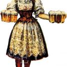 Budějovický Budvar: první ochrannou známku s vyobrazením číšnice, tzv. Blaťačku, si akciový pivovar nechal zaregistrovat 1911; reprodukce kresby, podnikový archiv Budějovického Budvaru.