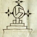 Městští písaři: notářské znamení, které na svých písemnostech používal veřejný notář Jan Vechlinův z Lišova, 1387; SOkA.
