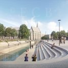 Senovážné náměstí: návrh počítá s otevřením koryta Mlýnské stoky v souladu s konceptem Město a voda; archiv ateliér Pavel Hnilička Architects+Planners.