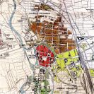 Urbanistický vývoj: České Budějovice na plánu S. Matyáše a A. Moučky z 1920; podle Historický atlas 1996.