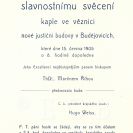 Věznice: pozvánka na slavnostní vysvěcení vězeňské kaple v českobudějovickém Justičním paláci, 1905; SOkA.