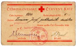 Červený kříž: legitimace; ze sbírek Jihočeského muzea v Českých Budějovicích.
