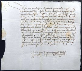 Mondl Václav: list z 11. května 1495, kterým nejvyšší purkrabí pražský Jan z Janovic předvolává Václava Mondla, jenž se proti králi provinil, na Pražský hrad, kde se má před právem hájit; SOkA.