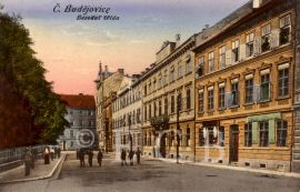 Na Sadech: kolorovaná pohlednice z přelomu 19. a 20. století; ze sbírek Jihočeského muzea v Českých Budějovicích.
