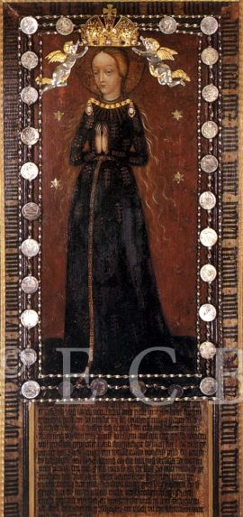 Panna Maria Budějovická: tempera na dřevěné desce, kolem poloviny 15. století, foto M. Tůma; AJG.