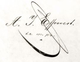 Rodáci: vlastnoruční podpis Antona Eggerta (1818—1875), podnikatele a velitele ostrostřelců; SOkA.