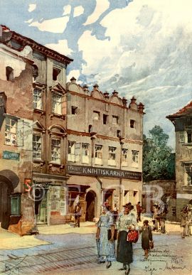 Krajinská třída: renesanční dům č. 41 na kolorované pohlednici dle akvarelu Antonína Balšánka z 1917; archiv Nebe.